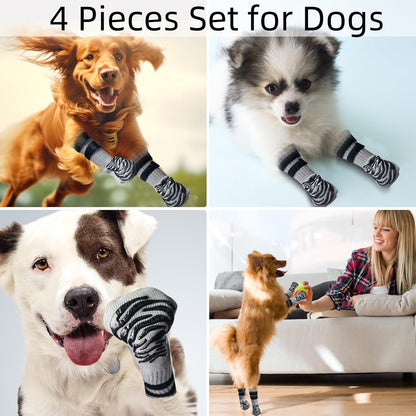HCPET - Anti-slip dog socks with dual straps ideal paw protection on hardwood floors and pavements (Grey).