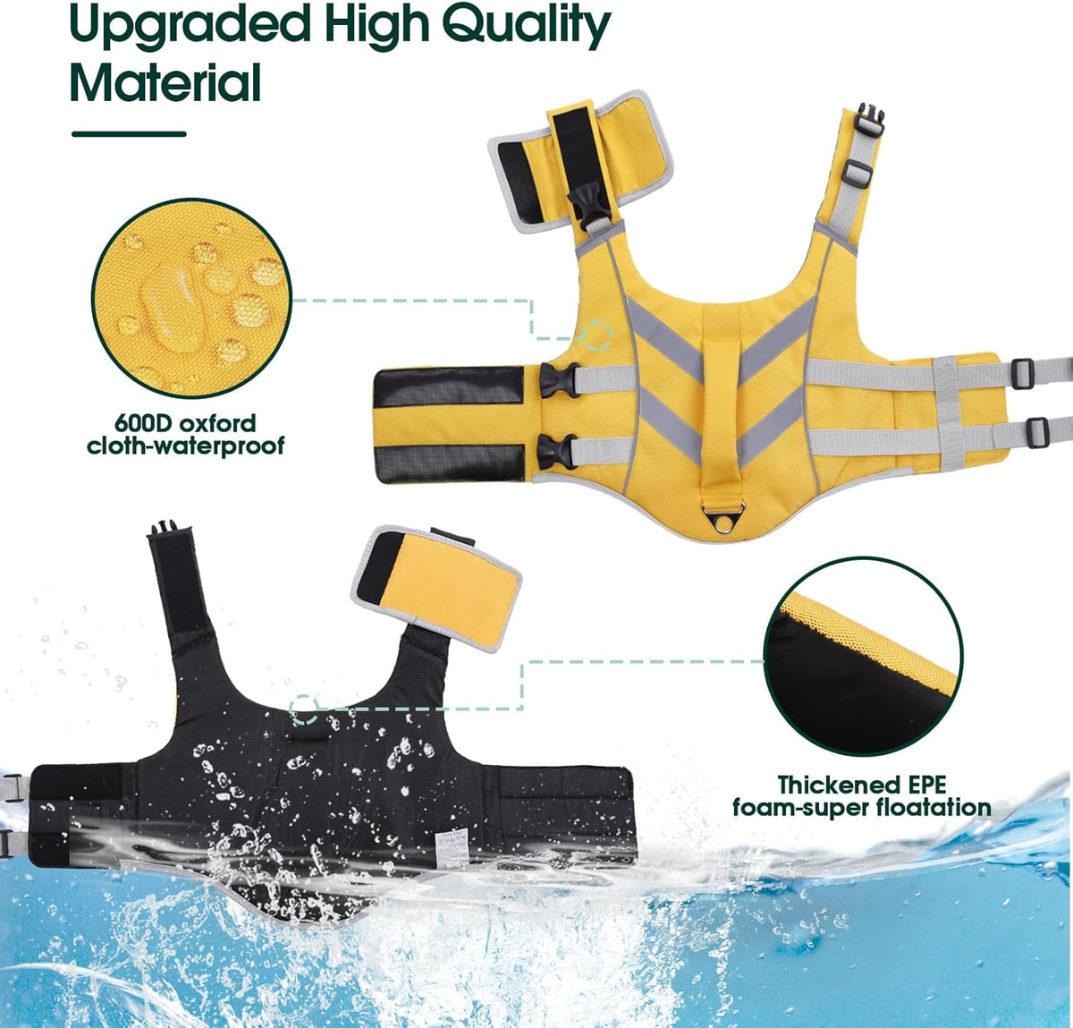 Kuoser - Dog Life Jacket with Reflective Stripes (Yellow)