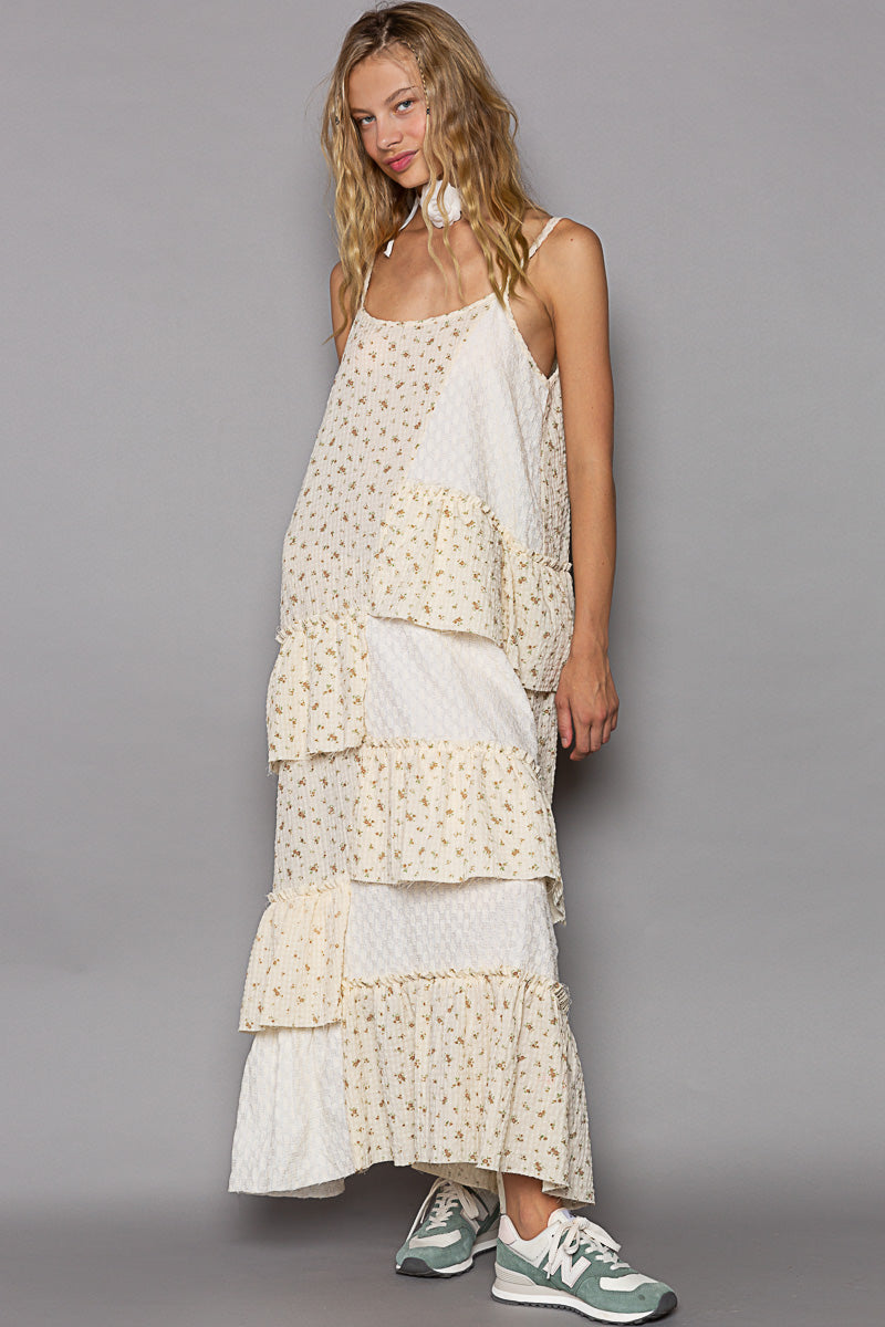 Butter cream Maxi Layered Dress