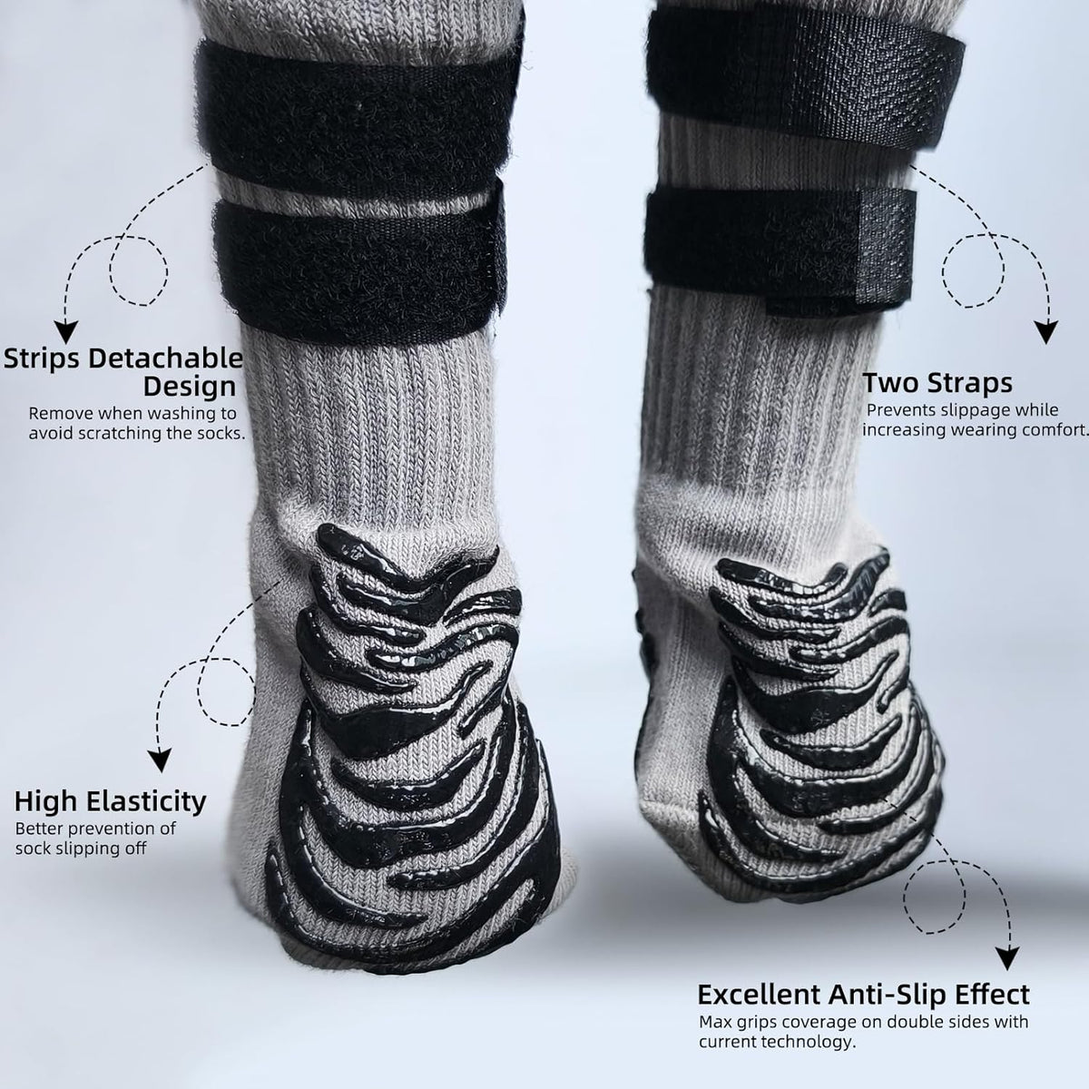 HCPET - Anti-slip dog socks with dual straps ideal paw protection on hardwood floors and pavements (Grey).