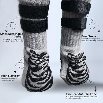 HCPET - Anti-slip dog socks with dual straps ideal paw protection on hardwood floors and pavements (Grey).