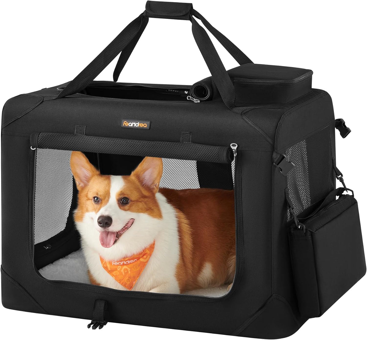 Feandrea - Portable & Collapsible Soft Travel Crate for Dogs, Cats and Rabbits - Black