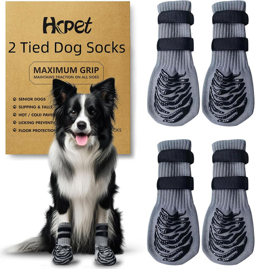 HCPET - Anti-slip dog socks with dual straps ideal paw protection on hardwood floors and pavements (Grey).