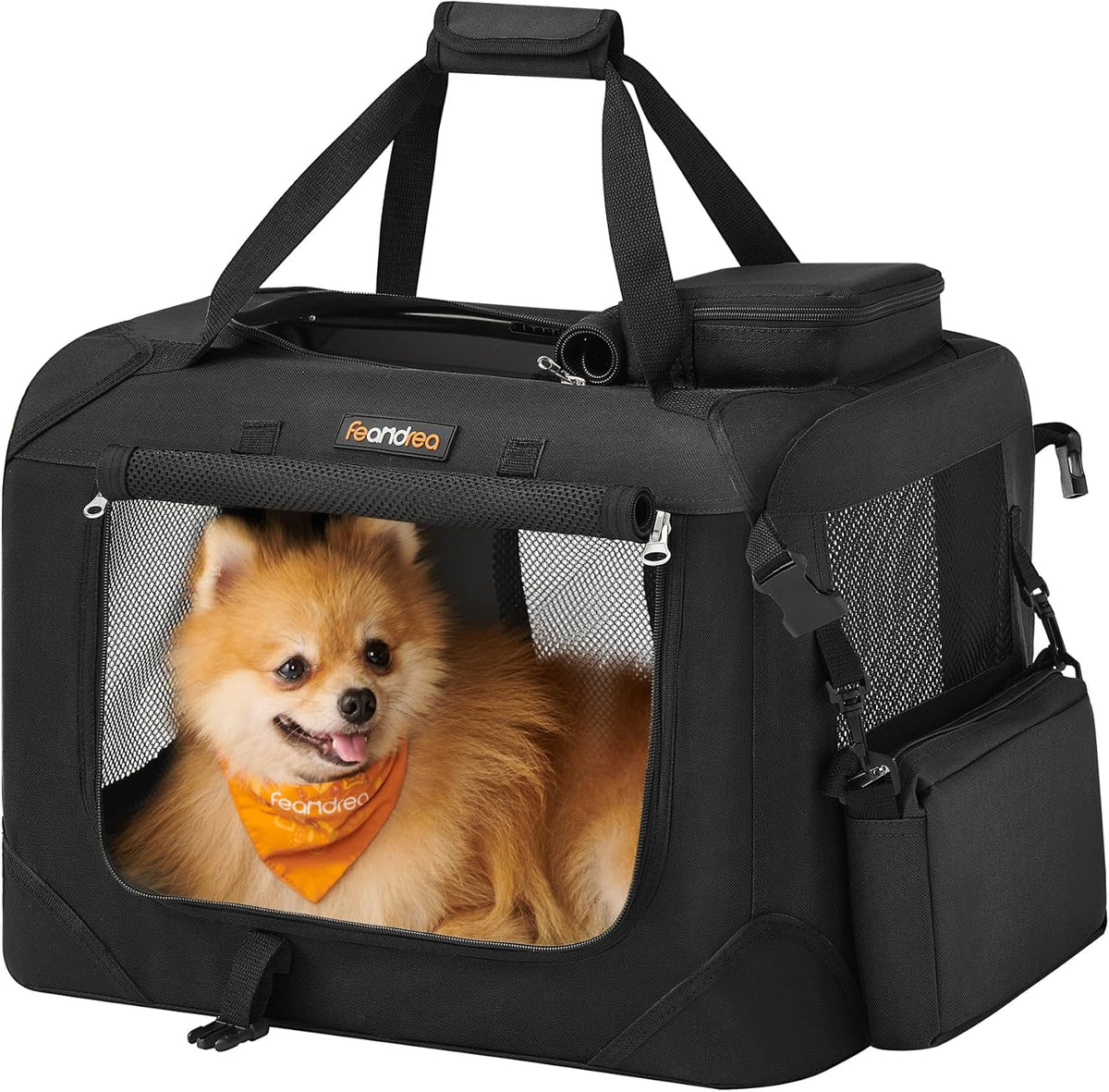 Feandrea - Portable & Collapsible Soft Travel Crate for Dogs, Cats and Rabbits - Black