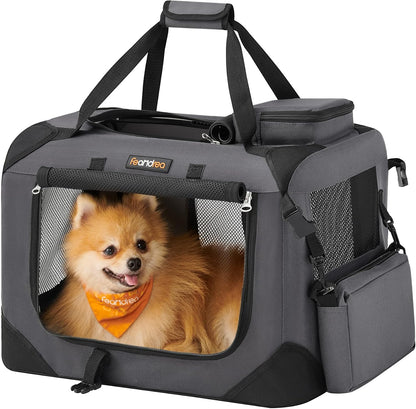 Feandrea - Portable & Collapsible Soft Travel Crate for Dogs, Cats and Rabbits - Black