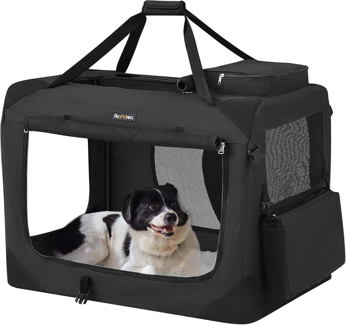 Feandrea - Portable & Collapsible Soft Travel Crate for Dogs, Cats and Rabbits - Black