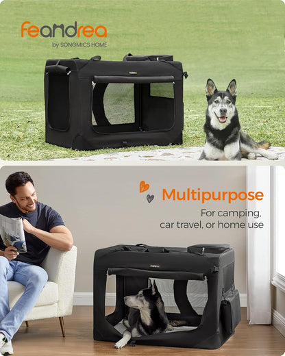 Feandrea - Portable & Collapsible Soft Travel Crate for Dogs, Cats and Rabbits - Black