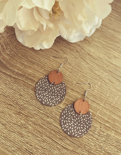 Beautiful Icy Blue/Gray Wood and Cork Earrings