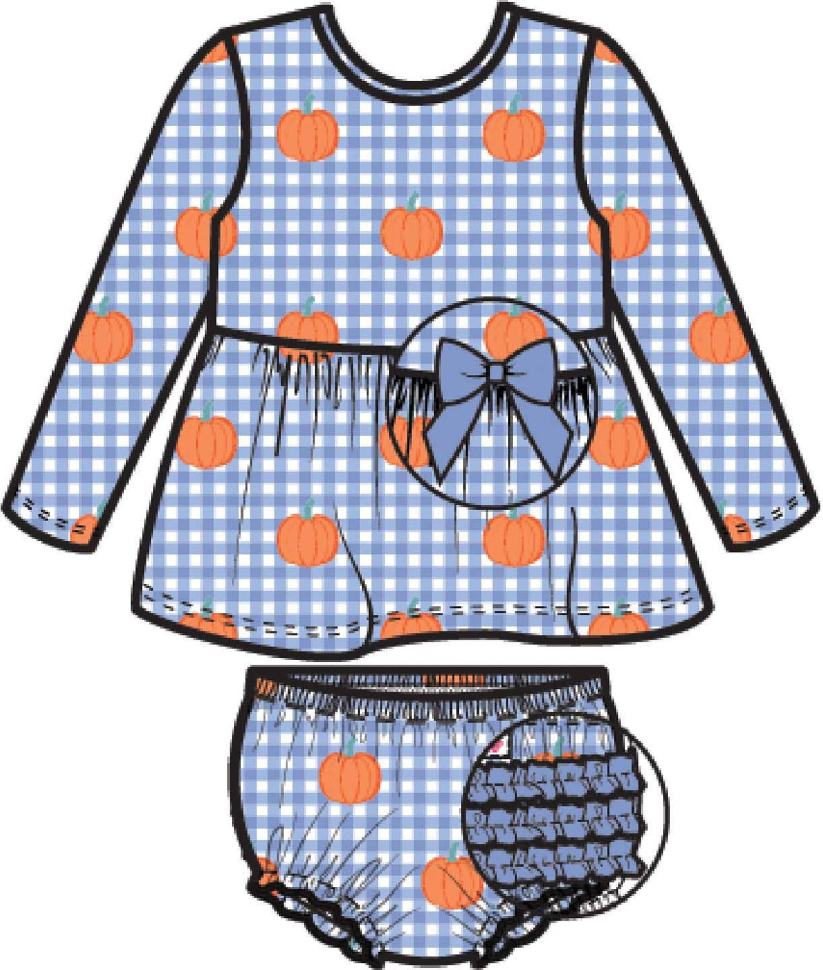 Baby Girls Pumpkin Patch Gingham Knit Long Sleeve Twirl Top & Bloomer Set
