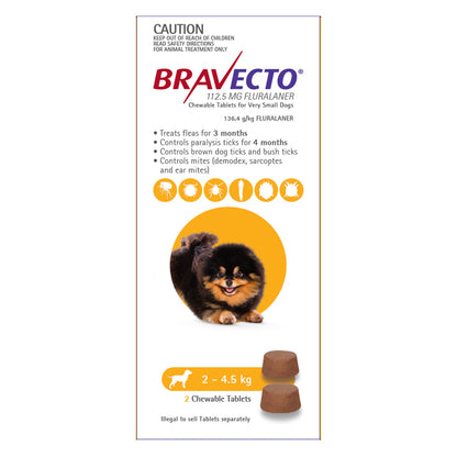 Bravecto - For Toy Dogs 2-4.5Kg (Yellow)