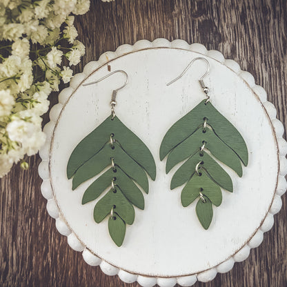 Beautiful Green Wood Leaf Earrings