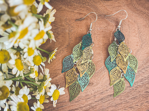 Beautiful Green Leaf Chandelier Earrings