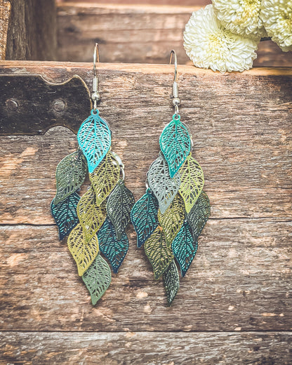 Beautiful Green Leaf Chandelier Earrings