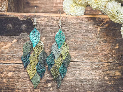 Beautiful Green Leaf Chandelier Earrings