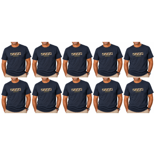 10X Adult Australia Wildlife T Shirt Bulk Pack Navy Blue 100 Cotton Souvenir Gift Top