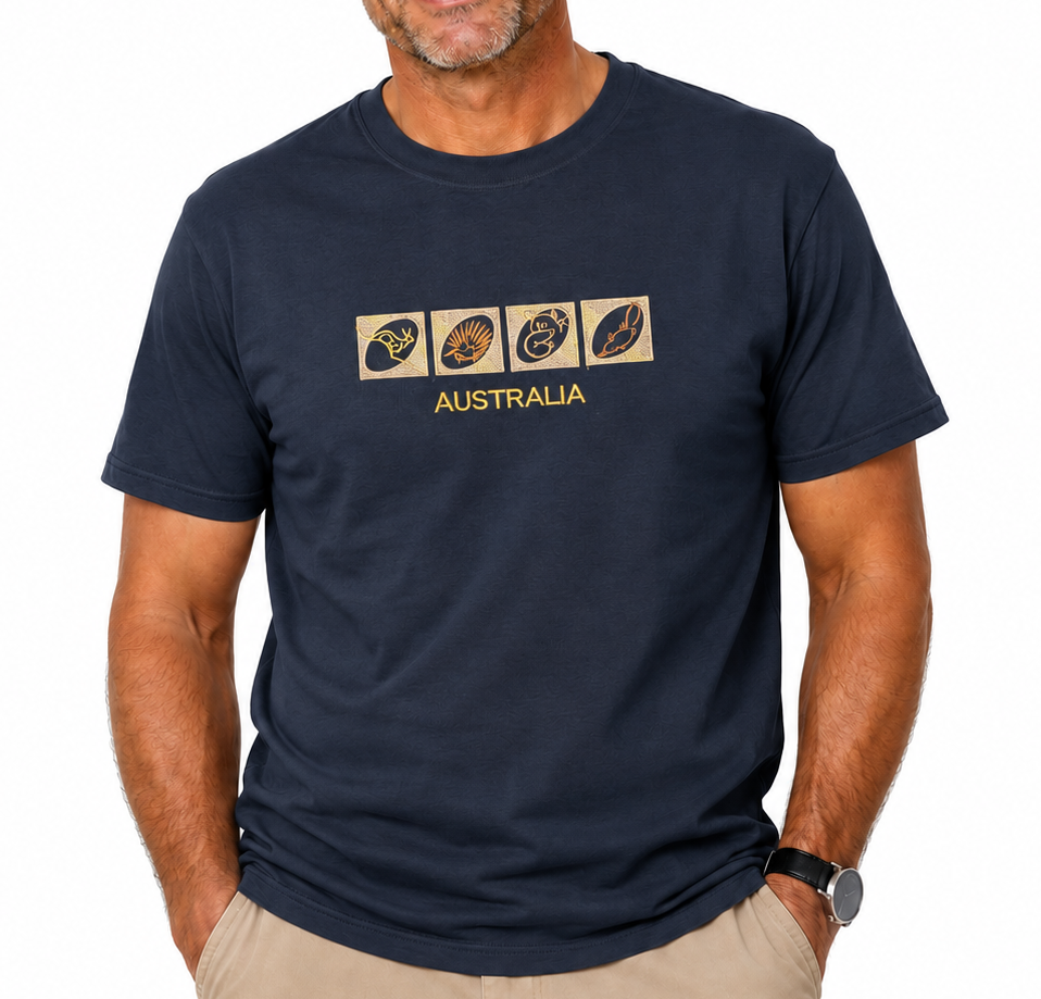 10X Adult Australia Wildlife T Shirt Bulk Pack Navy Blue 100 Cotton Souvenir Gift Top