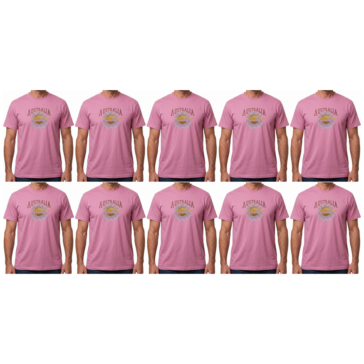 10X Adult Kangaroo Down Under Australia T Shirt Bulk Pack Pink 100 Cotton Souvenir Gift Tee Top