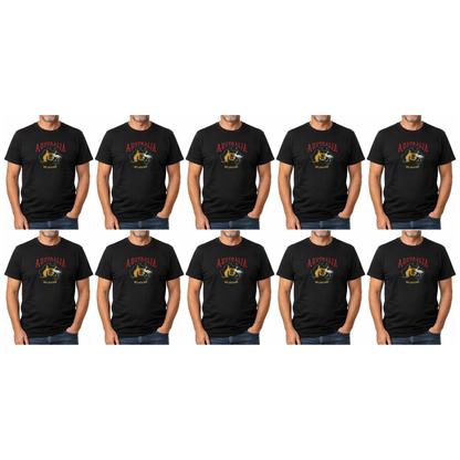 10x Adult Kangaroo Emu Australia Melbourne T-Shirt Bulk Pack - Black (100% Cotton Souvenir Gift Top)