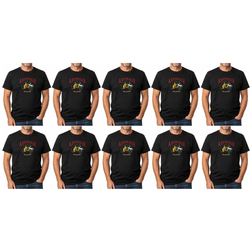 10x Adult Kangaroo Emu Australia Melbourne T-Shirt Bulk Pack - Black (100% Cotton Souvenir Gift Top)