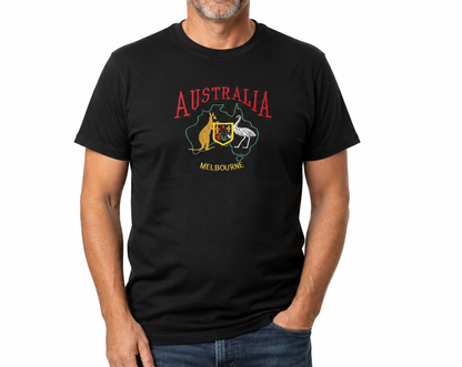 10x Adult Kangaroo Emu Australia Melbourne T-Shirt Bulk Pack - Black (100% Cotton Souvenir Gift Top)