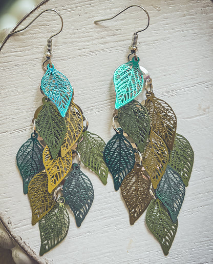 Beautiful Green Leaf Chandelier Earrings