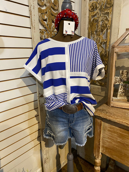 Blue and White Striped Top