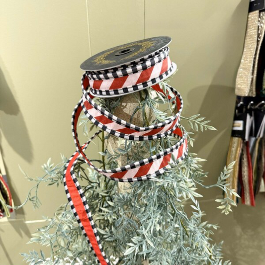 Candy cane stripe with black and white trim 1X10yds