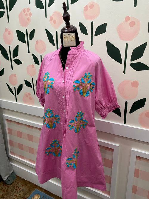 Blocked Embroidery Dress