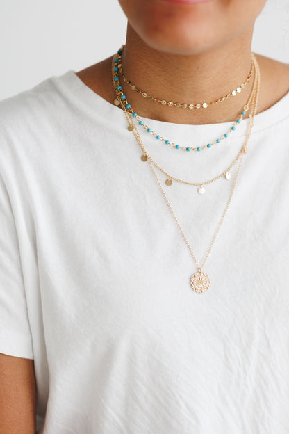 Beautiful Layered Gold and Turquoise Necklace Set
