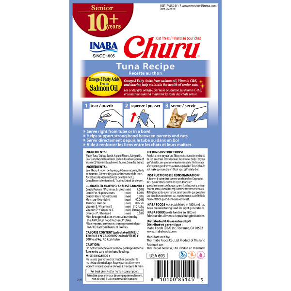 INABA - Churu for Senior Cat 10+ Tuna Recipe 56g (14g X 4 Tubes)
