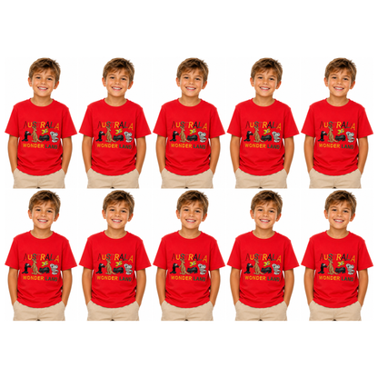 10x Kids Australian Animals T-Shirt Bulk Pack - Red (100% Cotton Childrens Souvenir Gift Top)