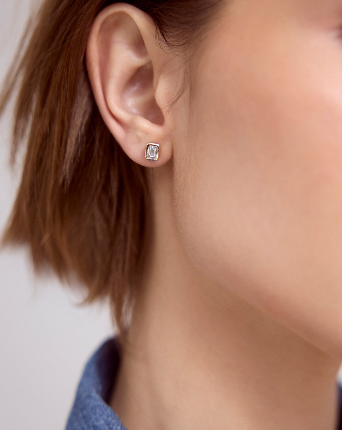 Bezel Emerald Lab Diamond Studs