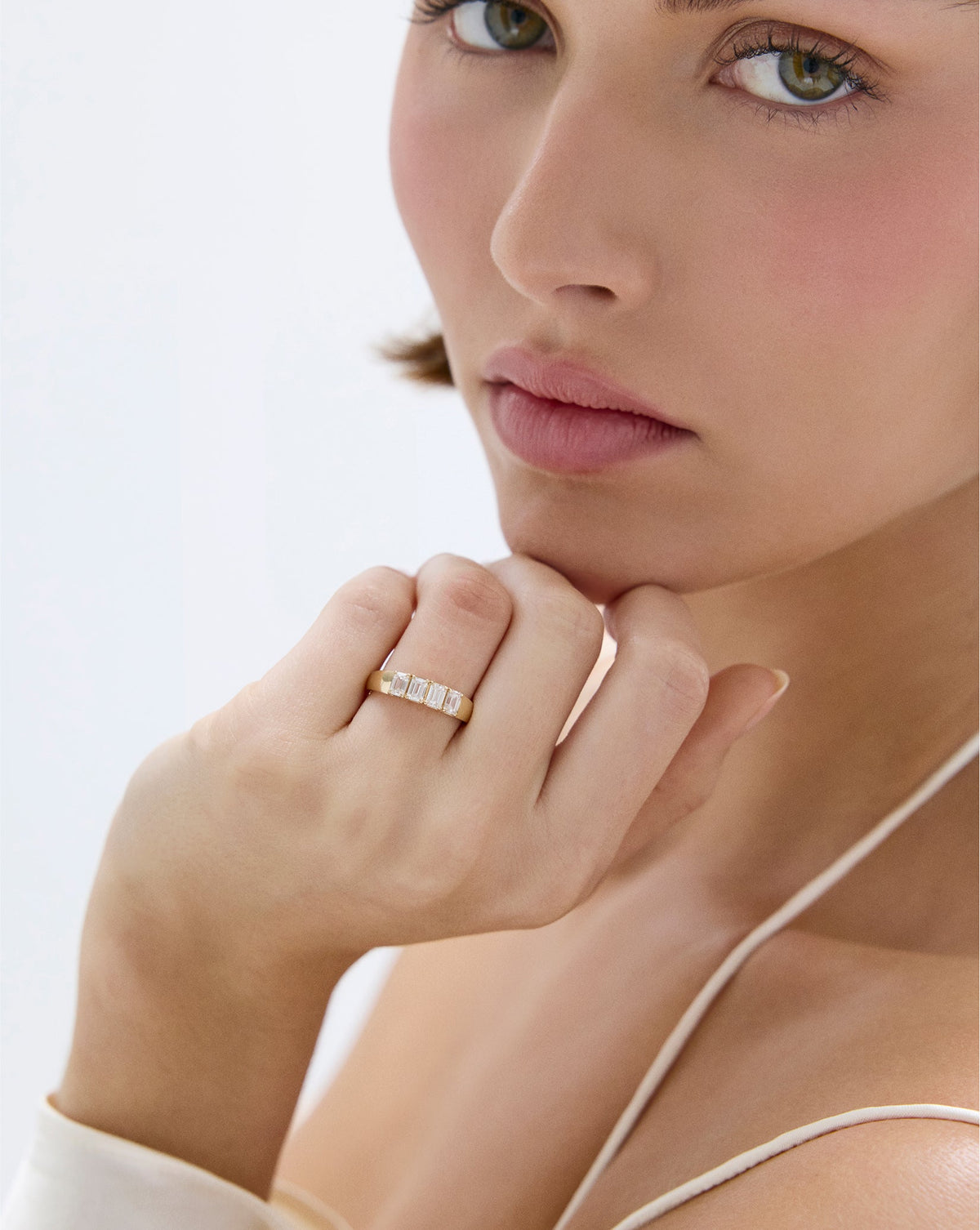 4-Stone Emerald Lab Diamond Wedding Band