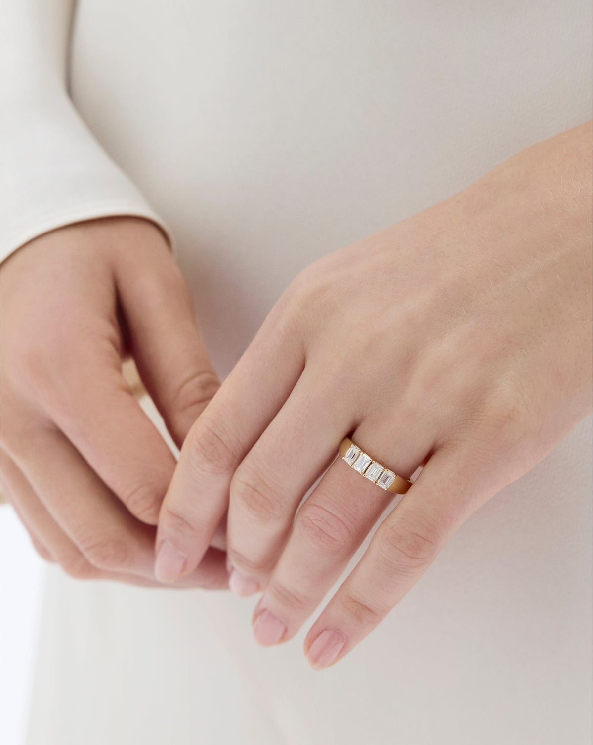 4-Stone Emerald Lab Diamond Wedding Band