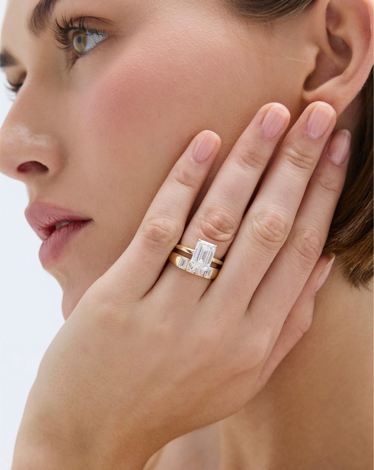 4-Stone Emerald Lab Diamond Wedding Band