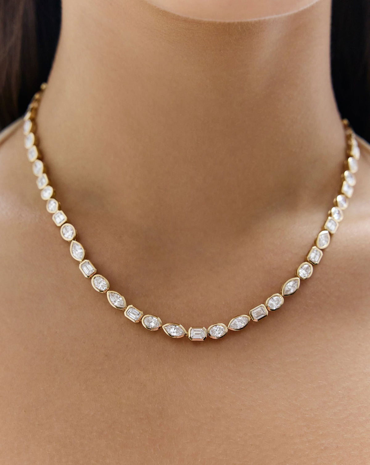 Bezel Mixed Shapes Tennis Necklace