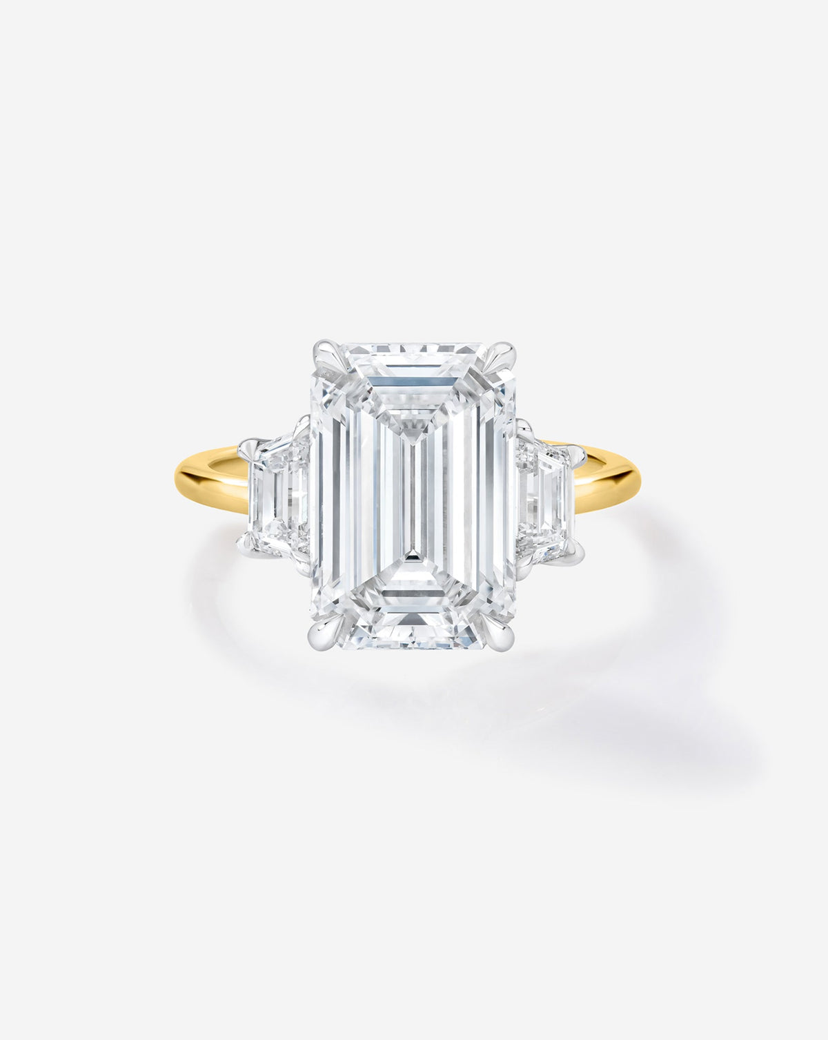 3.84 Emerald Lab Diamond in Whisper Thin® Three Stone with Trapezoids