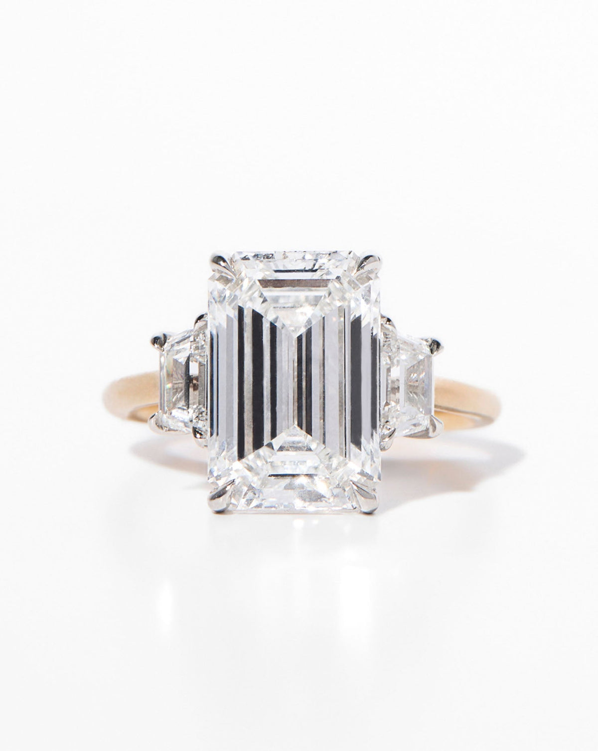 3.65 Emerald Lab Diamond in Whisper Thin® Three Stone with Trapezoids