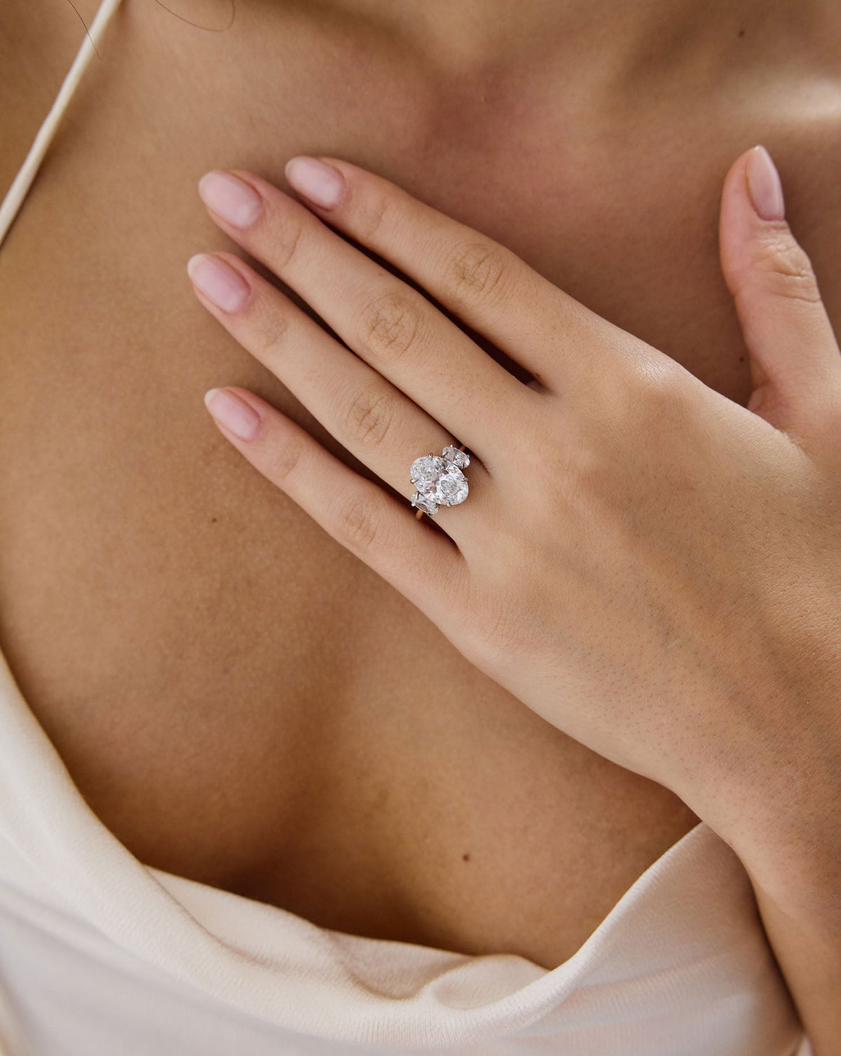 4.00 Oval Lab Diamond in Whisper Thin® Three Stone with Ovals