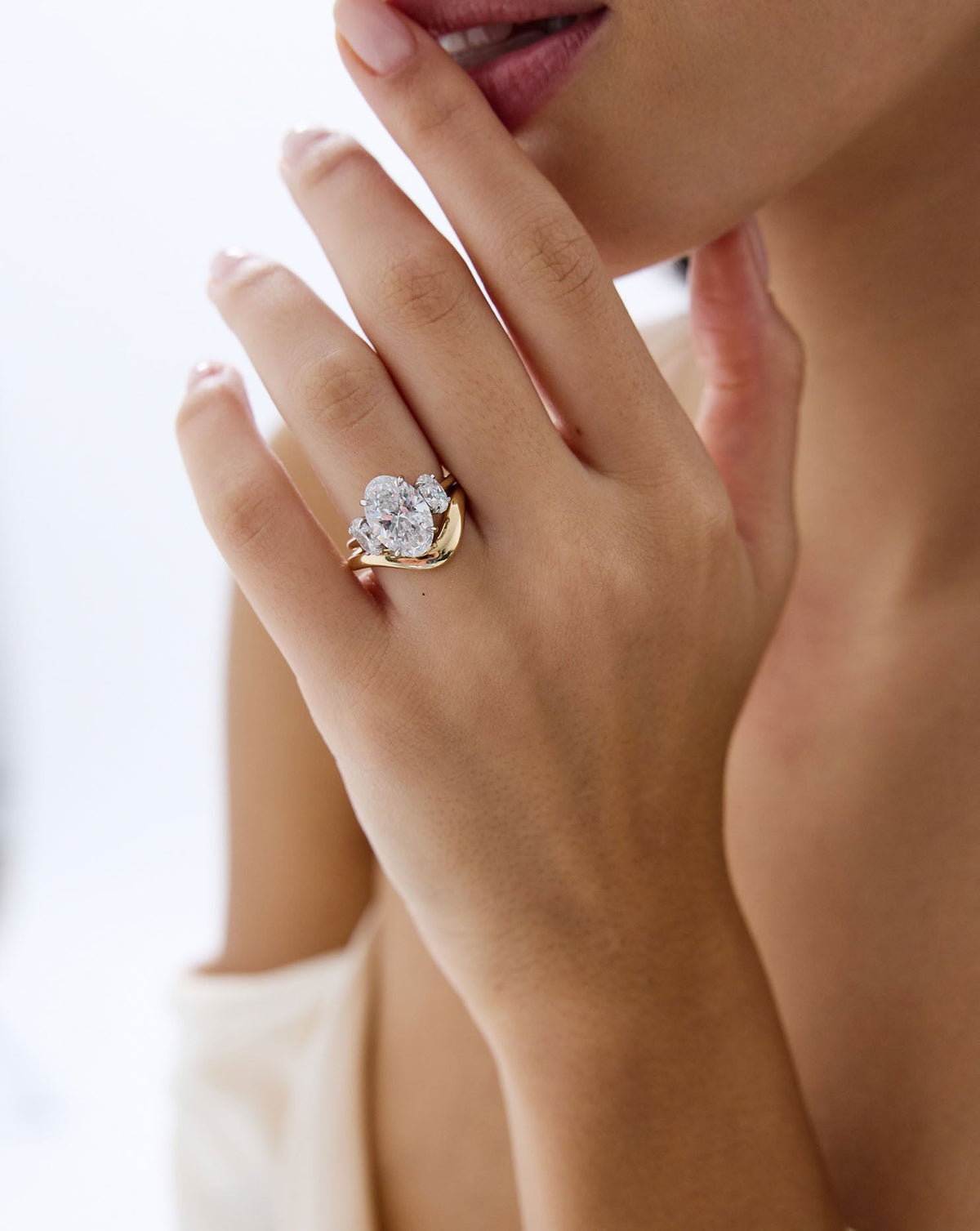 4.00 Oval Lab Diamond in Whisper Thin® Three Stone with Ovals