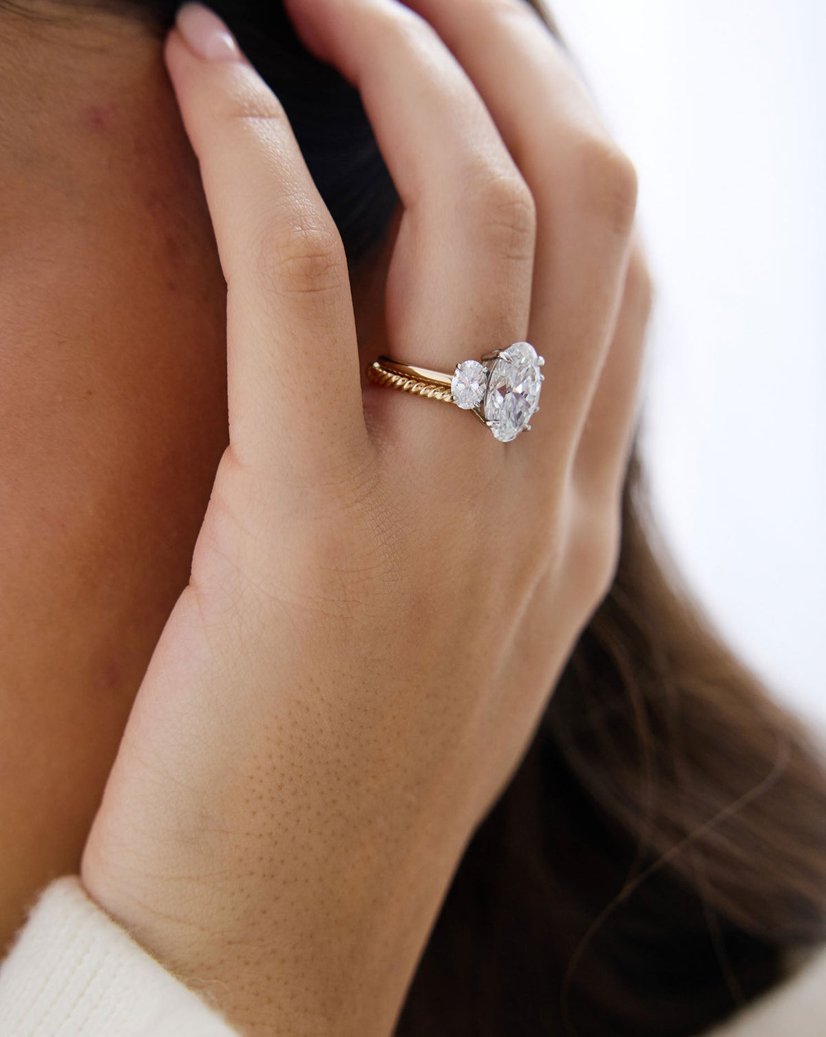 4.00 Oval Lab Diamond in Whisper Thin® Three Stone with Ovals