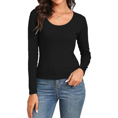 2pcs Set Womens Black Cotton Thermal Long Sleeve Top & Long Jane Pants Underwear