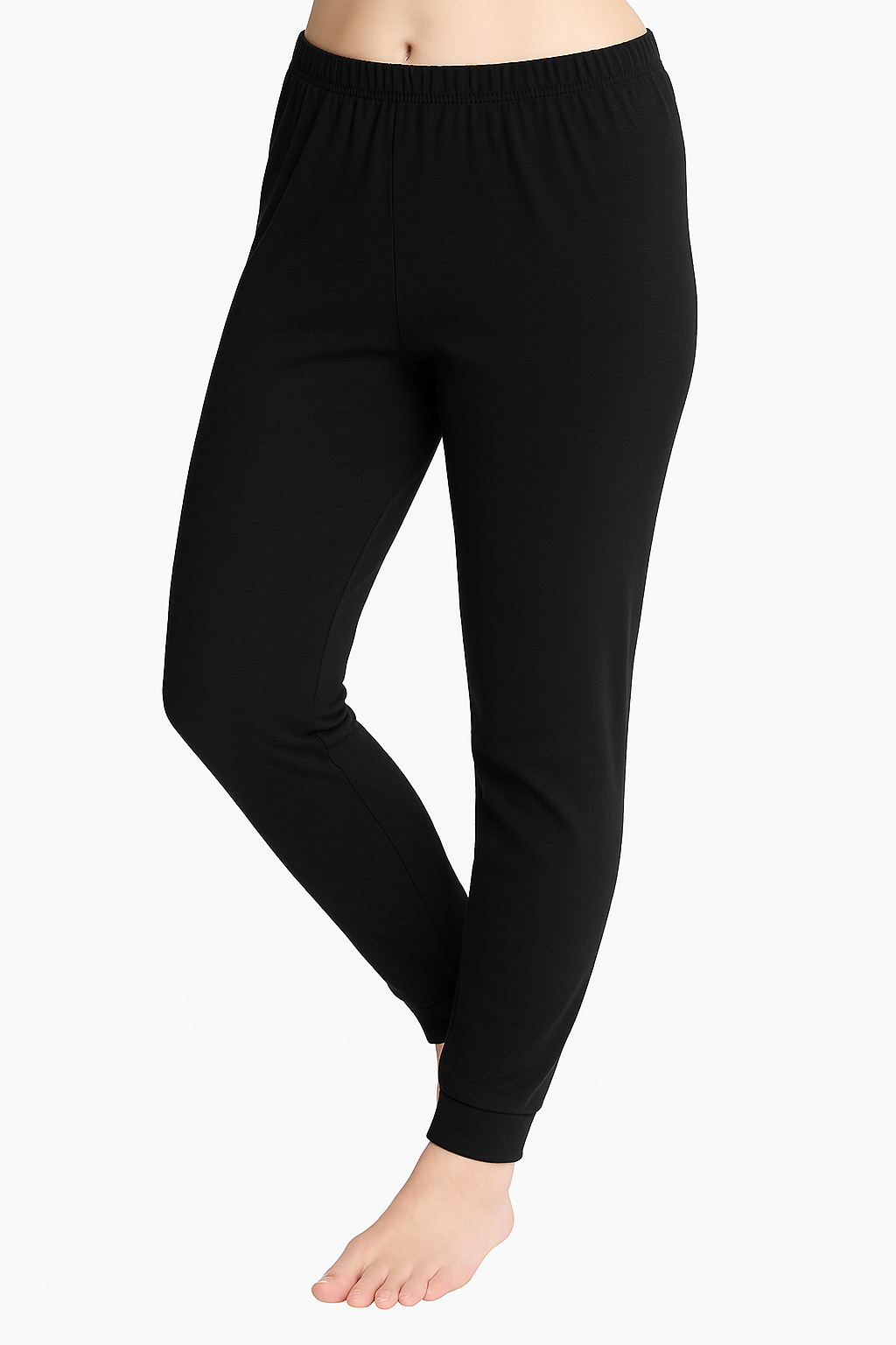 2pcs Set Womens Black Cotton Thermal Long Sleeve Top & Long Jane Pants Underwear