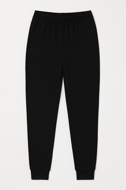2pcs Set Womens Black Cotton Thermal Long Sleeve Top & Long Jane Pants Underwear