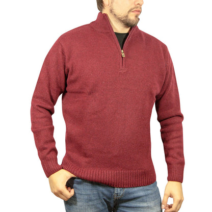 100 Shetland Wool Half Zip Up Knit Jumper Pullover Mens Sweater Knitted 1