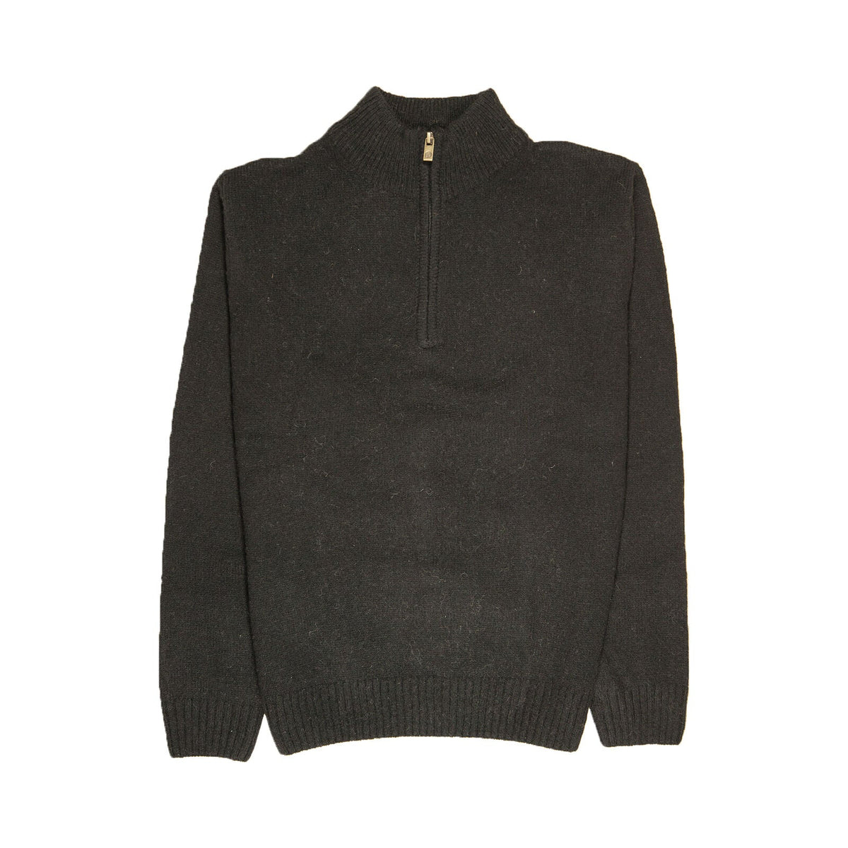 100 Shetland Ragg Wool Half Zip Up Knit Jumper Pullover Mens Sweater Knitted Plain Black