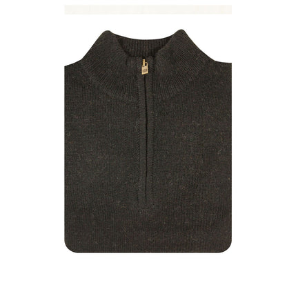 100 Shetland Ragg Wool Half Zip Up Knit Jumper Pullover Mens Sweater Knitted Plain Black