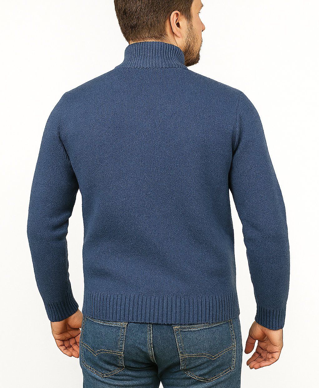 100 Shetland Ragg Wool Half Zip Up Knit Jumper Pullover Mens Sweater Knitted Sky 40 L