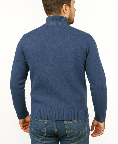 100 Shetland Ragg Wool Half Zip Up Knit Jumper Pullover Mens Sweater Knitted Sky 40 L