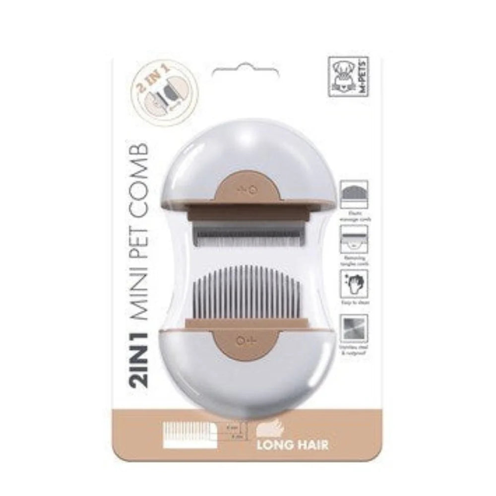 M-PETS - 2 in 1 Mini Pet Comb for long hair - Brown